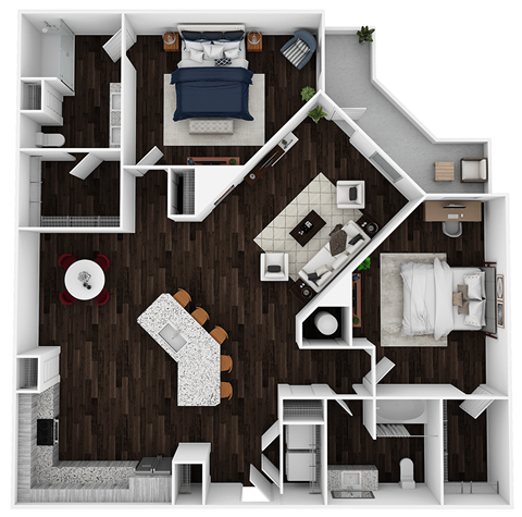 Floor plan for 2 beds, 2 baths, 1451 sqft